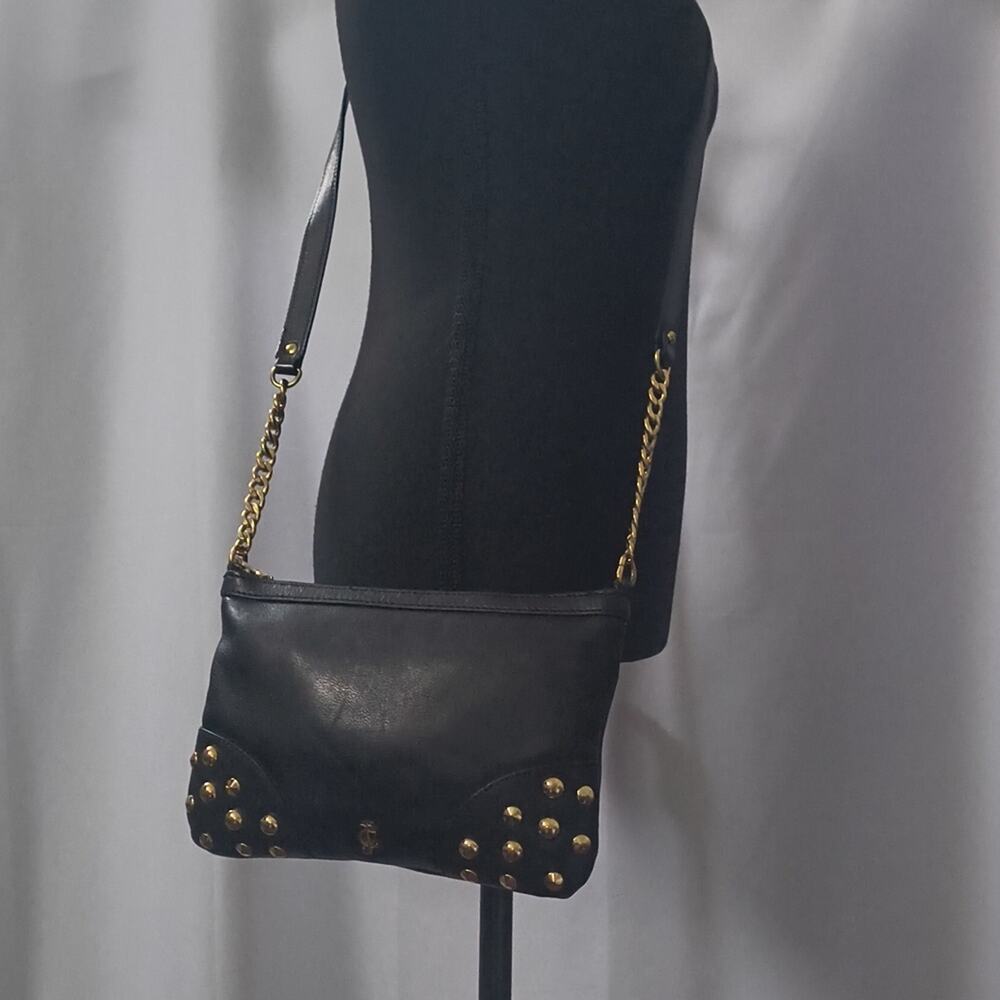 Y2K Juicy Leather Couture Black Genuine Studded Crossbody Bag